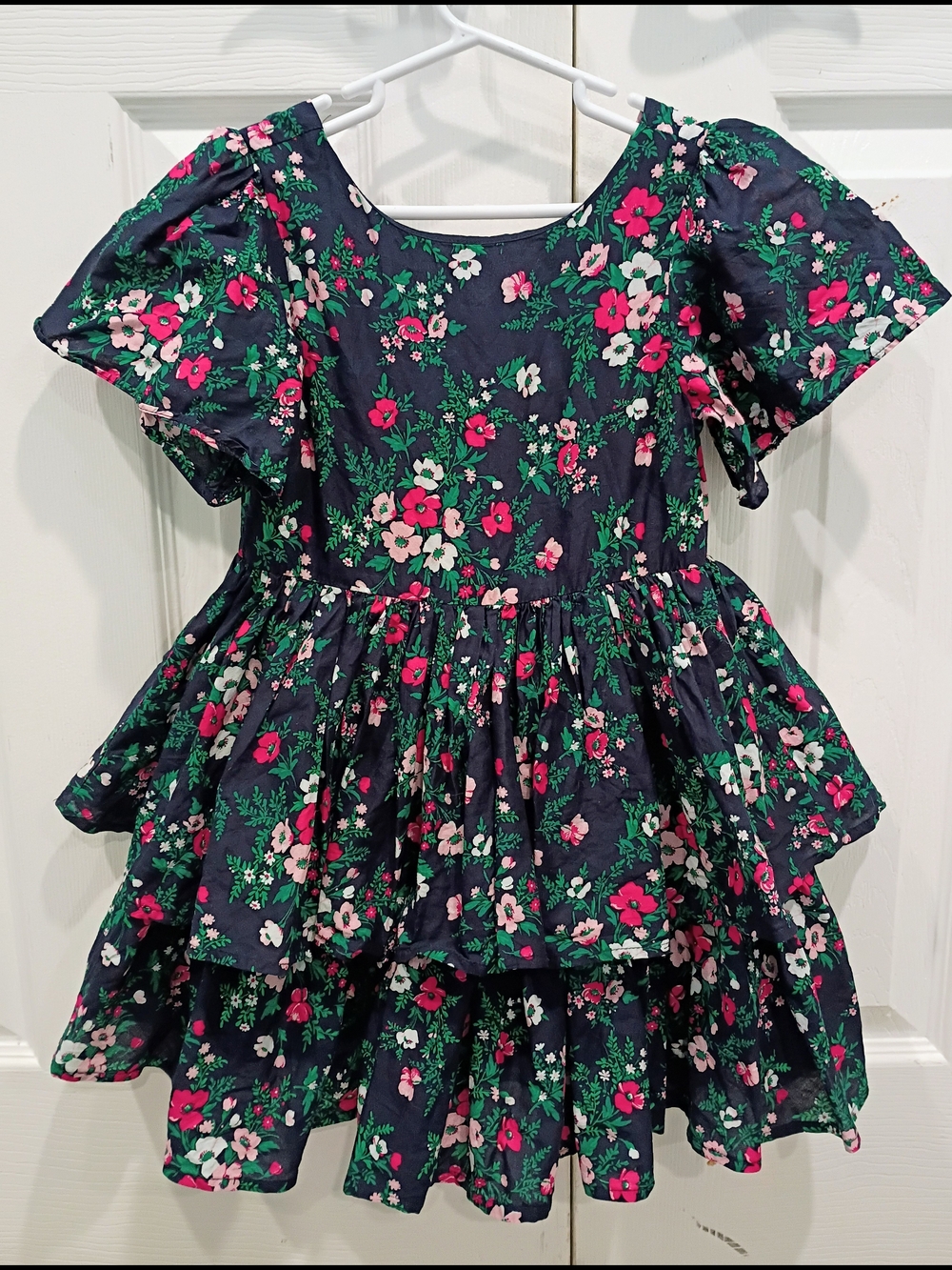 Janie and Jack Navy Floral Tiered Dress with Pink and White Blooms